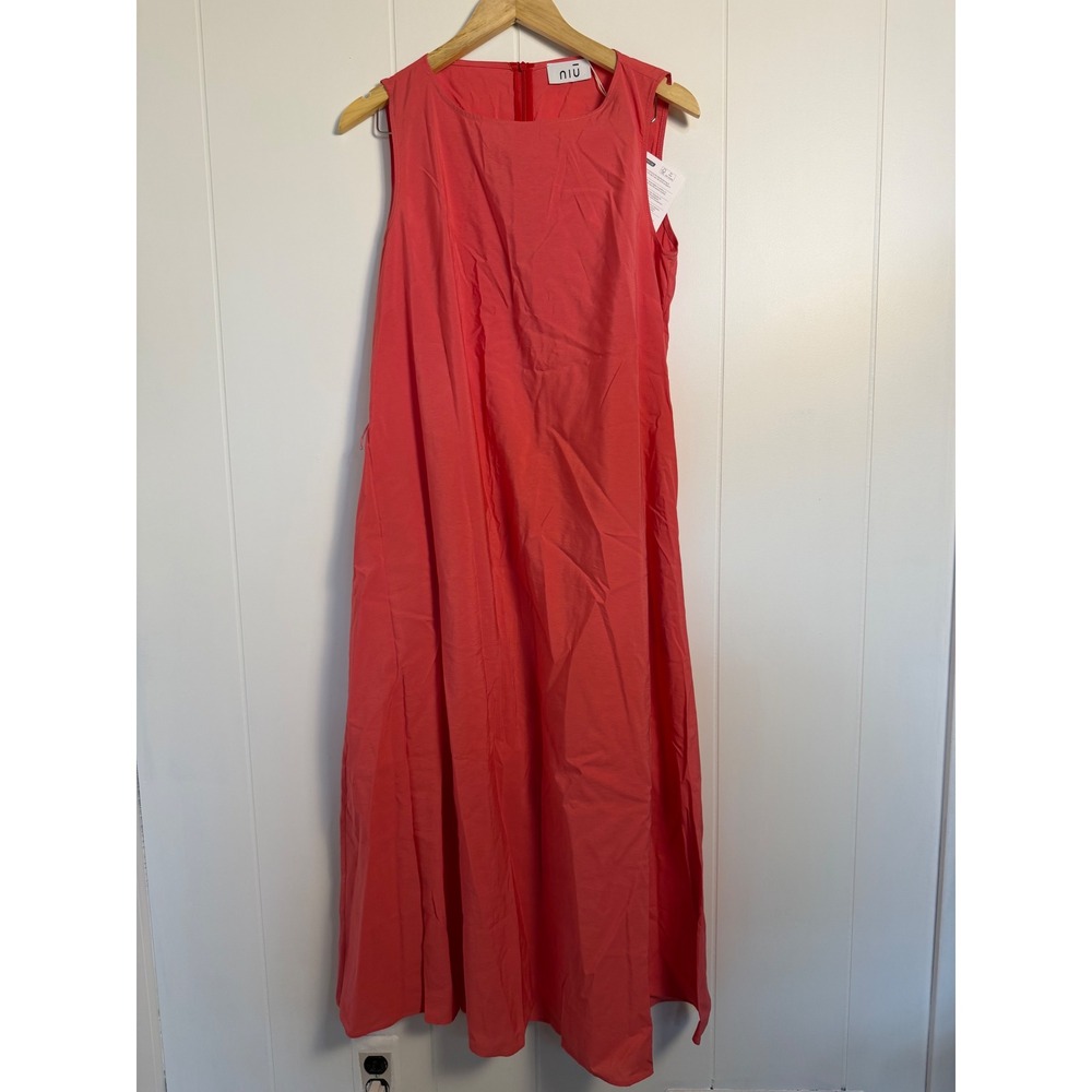 $200 Niu Maxi Dress‎ Medium Coral Pink Sleeveless A-Line Pockets NWT